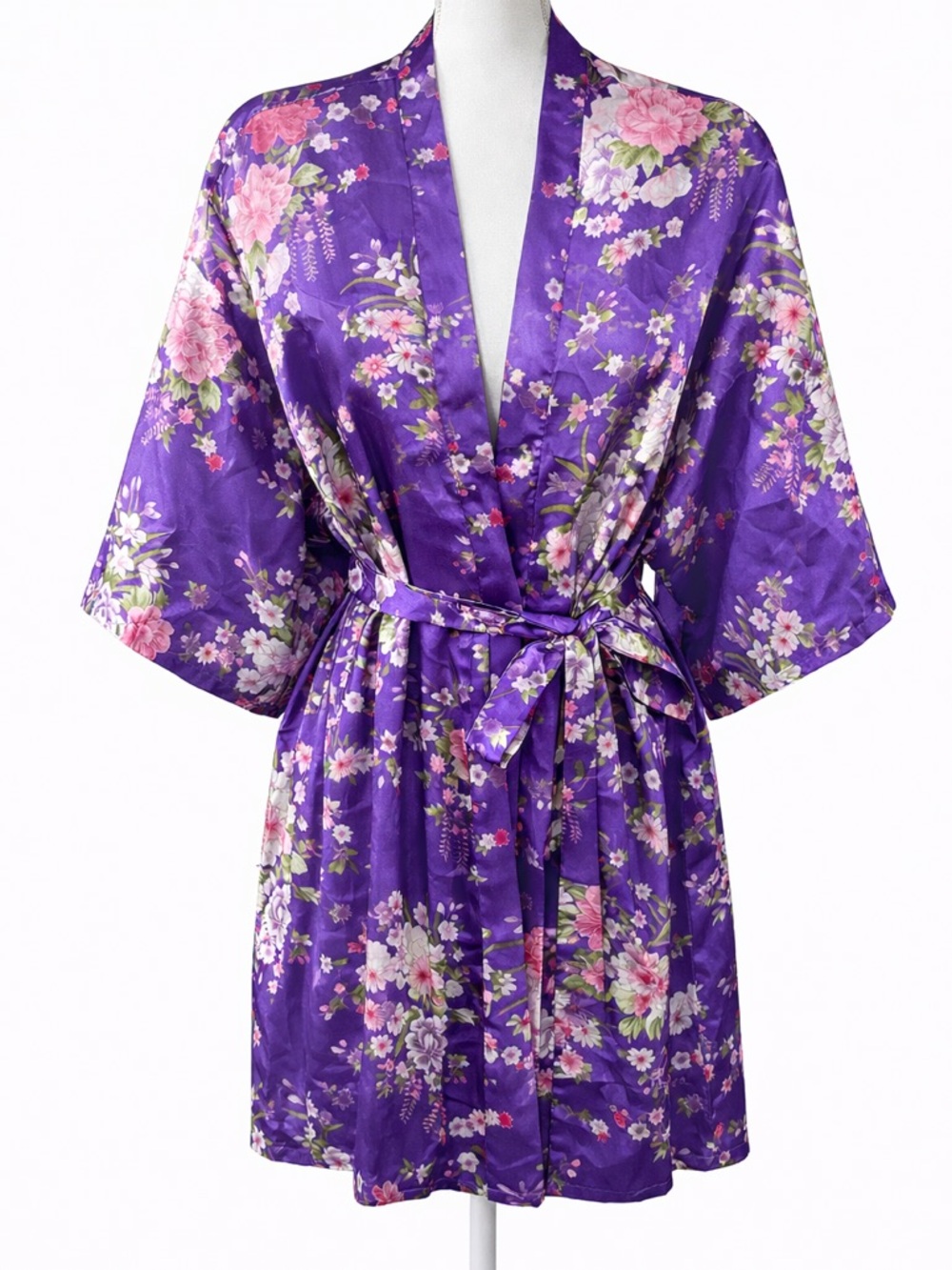 Floral Satin Kimono Robe Purple size medium